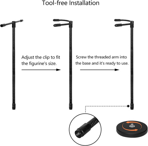 Zovelynta 6''-7'' 1/144 Action Figure Stand with Magnetic Base Stop Motion Rig with Adjustable Dual-Arm Clip