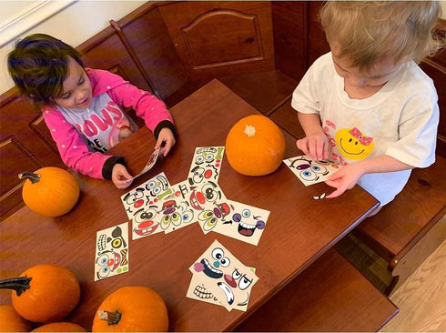 36 Pack Halloween Pumpkin Decorating Stickers - Mini Face Stickers for Kids Toddlers Party Favors (18 Sheets, Pumpkins
