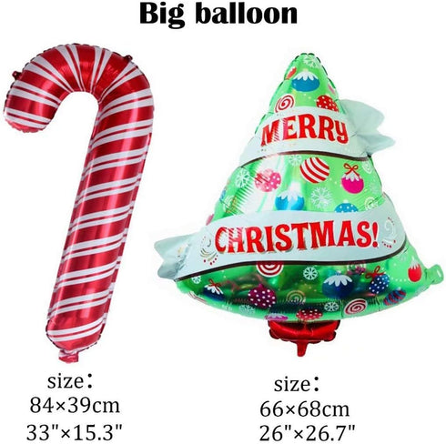 Giant 7pcs Christmas Decor Balloons Set, Mylar Foil Santa Claus, Elk, Snowman, Reindeer, Candy Cane, Tree