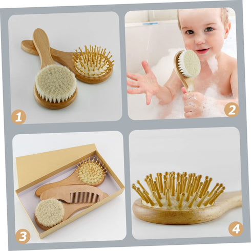 Set Set Wool Brush Baby Hair Brush Comb Grooming Newborn Scalp Massager Present for Toddlers