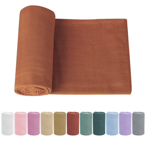 Newborn Baby Swaddle Blanket Unisex Soft Silky Muslin Wrap for Newborn Boys Girls Large 47 x 47 inches (Claybank)