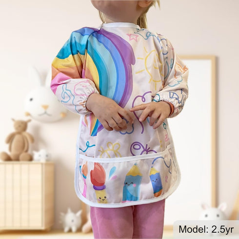 Toddler Art Smock & Baby Bib - Full Sleeve Waterproof Crafts Cover for Kids 1-3 Years