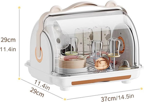 Topjia Kitchen(14.5x11.4in, Portable Baby Bottle Drying Rack with Cover Drain &Handle,Large Capacity Anti-Dust Toddler