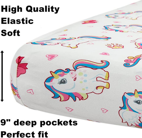 Jola's House 4 Pack Set Soft Baby Girl Crib Sheets for Standard Crib Mattress Unicron Rainbow Heart Cute Neutral