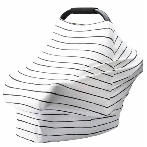 Multi-use Baby Car Seat Cover – Nursing Cover-Up for Breastfeeding, Canopy Cover, Stroller Covers (White with Black