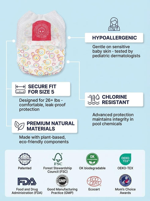 5 (26+ lbs) (12 Count) Little Toes Premium Natural Disposable Swim Diapers, Size Large | Baby Disposable Swim Diapers |