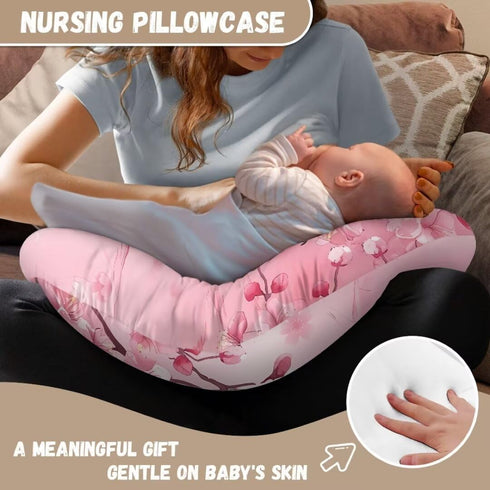 Pink Cherry Blossoms Nursing Pillow Covers for Baby Infant Nursing Pillow Slipcover for Girls Breathable Breastfeeding