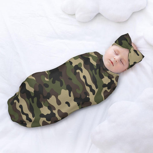 Sozzjile Set, Camo Baby Stuff Swaddle Blanket with Headband and Beanie Newborn Swaddle Sacks Infant Shower Gift