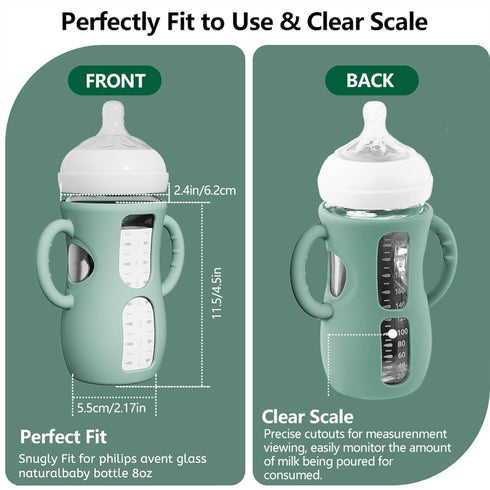 4 Pack 8 oz, Silicone Sleeves for Avent Natural Glass Bottles, Anti Breakage Baby Bottle Protector with Easy-Grip