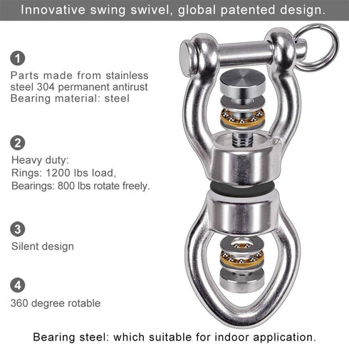 SELEWARE Silent Bearing Swing Swivel, 360 Rotational Device Hanging Accessory with Removeable Buckle for Tree Swing, Hammock Chair, Climbing Rope, Yoga, Kids Swing Swivel 1200LB Capacity