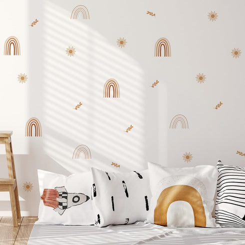 QUCHENG Boho Wall Stickers for Girls Bedroom, Removable Vinyl Decals Nursery Kids Room Decor, 6 Sheets