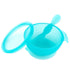 Bumkins Baby Bowl: Silicone Feeding Set with Suction, Spoon, and Lid for Baby Led Weaning, Blue Jelly