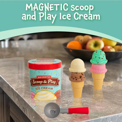 Set, 8 Popular Playthings Magnetic Scoop and Play Ice Cream Pretend Dessert Shop Toy for Kids, Play Food Cones