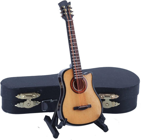 Dselvgvu Wooden Miniature Guitar with Stand and Case, Collectible Musical Instrument Replica