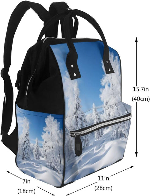 FHEDVBN Backpack Mummy Backpacks Daypack Snow-covered winter trees Diaper Bag for Women Multifunction Waterproof