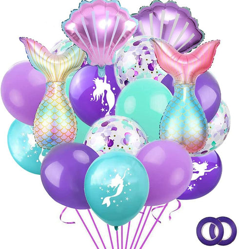 Morofme 22pcs Mermaid Theme Balloons, Helium Foil Ocean Decorations with Mermaid Tail and Sea Shells for Girls Party