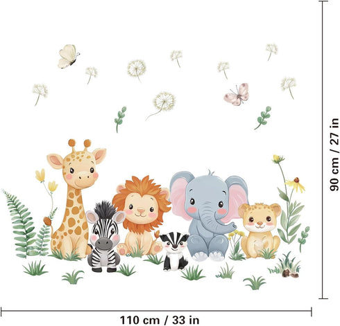 Quinspir Cartoon Wall Stickers Jungle Animals Wall Decals for Kids Bedroom Nursery & Play Room Baby Room Decor