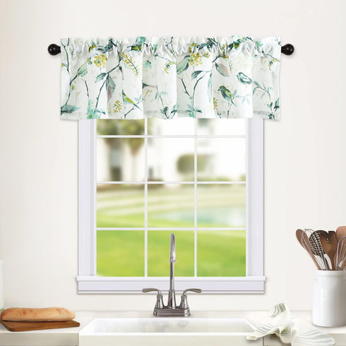 Leeva Windows Valances for Bathroom, Birds Garden Print Pattern, Thermal Insulated Short Curtains for Bedroom Kitchen,