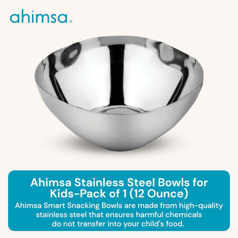 Ahimsa Stainless Steel Bowls for Kids | 12 Ounce Salad Bowls | Pediatrician Designed - Dishwasher Safe | 100% BPA Free | Pack of 1 (Classic Stainless) by Ahimsa