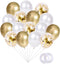Gold Pearl White Gold Confetti Balloons Set (60 Pack), 12 Inch Latex Glitter Balloons for Birthday, Wedding, Baby
