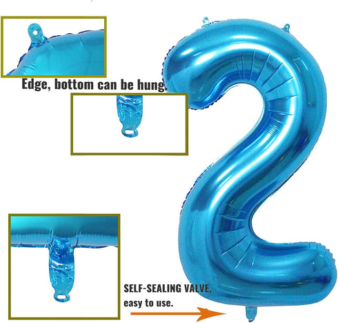 2 Number Balloon Blue Big Number Balloons 40 Inch Kit for Happy Birthday Party Decorations