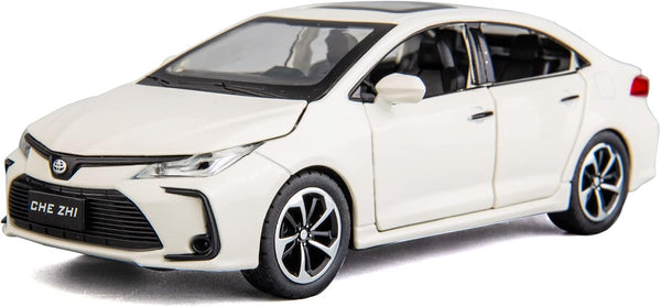 BDTCTK Compatible 1:32 Corolla Model Car, Zinc Alloy Pull Back Toy Car with Sound and Light for Kids, White