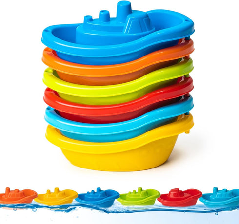 Multi Colored Baby Bath Boats - Fun and Educational Bath Toys for Toddlers, Stackable Bath Toy Set
