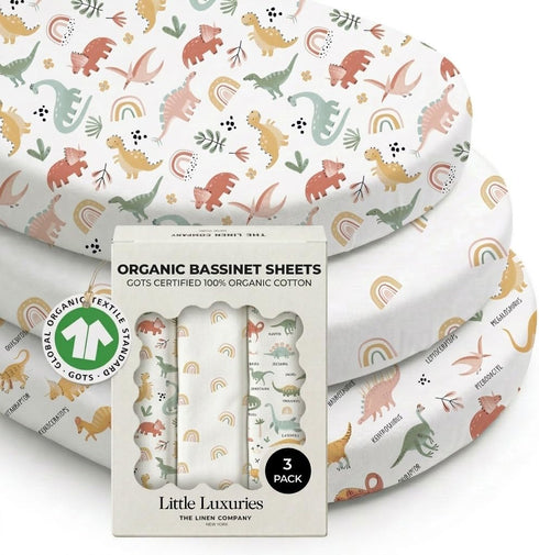 100% Organic Cotton Bassinet Sheets 3 Pack - (33 x 20 Inches)