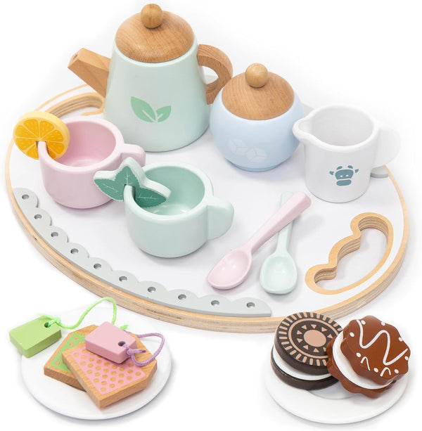 UMU Wooden Tea Set for Kids Pretend Play Tea Party Toy with