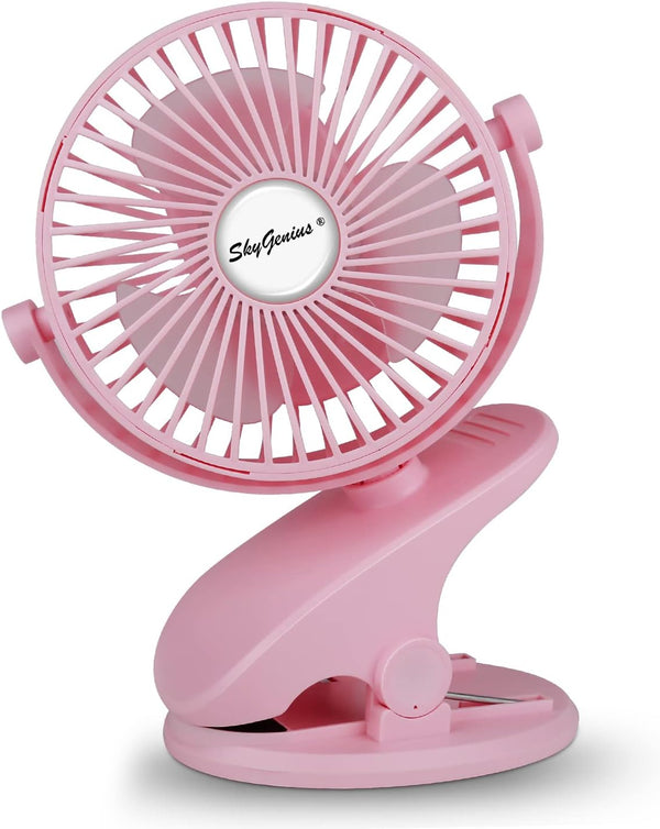 SkyGenius Battery Operated Clip On Baby Stroller Fan, Pink