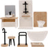 Toyvian 8pcs Dollhouse Bathroom Set: 1/12 Scale Toilet Bathtub Basin Wooden Bathroom Cabinet with Sink Miniature