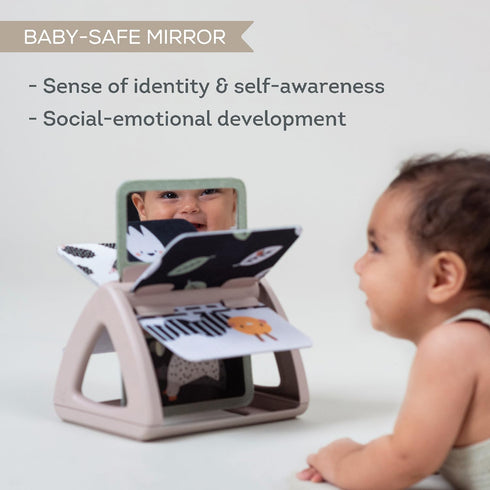 Taf Toys Black & White Rattling Spinning Book, High Contrast Newborn Baby Toy 0-6 6-12 Months with Mirror for Cognitive