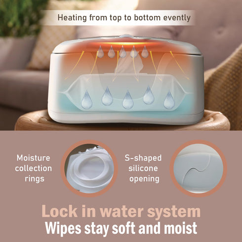 GOGO Pure Wet Wipe Warmer | Dispenser for Baby, Make Up, Adult Care - Auto Off Lights for Nighttime Changes, Dual Heat