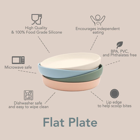 nouka Flat Plate, 100% Food-Grade Silicone, Non-Slip & Soft, Dishwasher Friendly, Soft Blush, 7.5 in