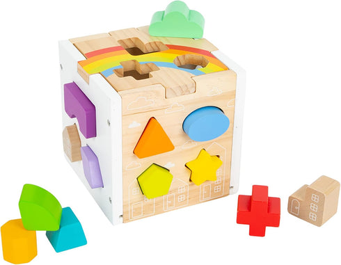Wooden Rainbow Shape Sorter Cube - Sorting Toy with 13 Geometric Shapes, Educational Game for Ages 12+ Months