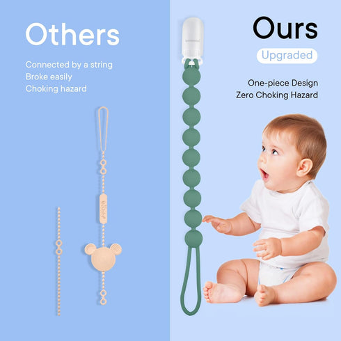 Silicone Pacifier Clip Holder, 4 Pack One Piece Soft Flexible Binky Clips for Boys, Birthday Gift