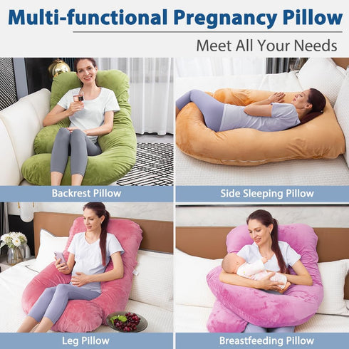 60 Inch Extra Large U-Shaped Pregnancy Pillow - Maternity Support for Sleeping (Brown)