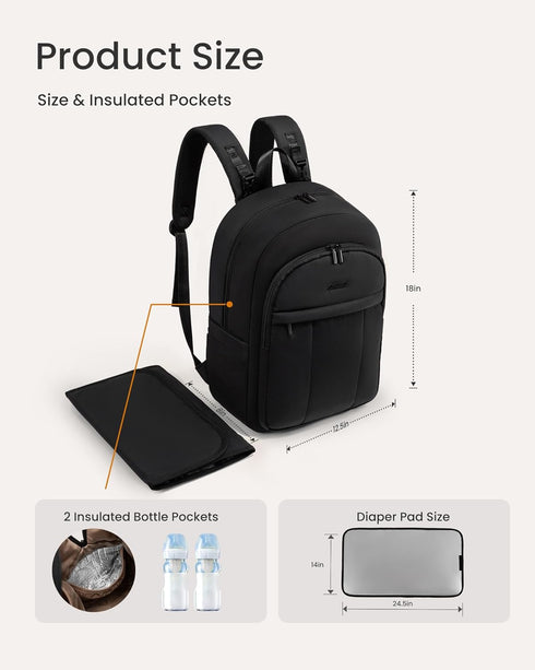 Backpack, Backpacks LOVEVOOK Diaper Bag Large Puffy Baby Bag with Changing Pad Insulated Pockets Stroller Straps