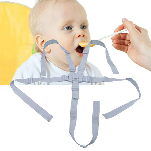 Universal White 5 Point Harness Strap, Adjustable Safety Harness Seat Belt for High Chair/Pushchair/Stroller