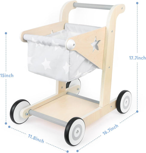 2 1 Asweets in Wooden Baby Walker Push and Pull Doll Stroller, Shopping Cart Learning Walker for Boys and Girls, Sit