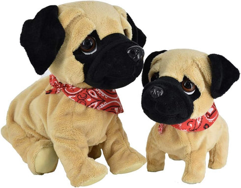 Set WEofferwhatYOUwant Pug Daddy & Pug Puppy Electronic Interactive Plush Dog Toys with Tricks, Barking, Walking Touch