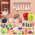 Funpynani 100Pcs Playset, 2 Kitchen Kids Pretend Cooking Play Pots, Pans, Utensils, Cookware, Toy Food Fruits Veggies