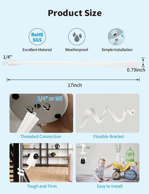 Universal Baby Monitor Camera Mount for Crib - Compatible with Arlo, Owlet, Goodbaby, Adjustable Stand (White)
