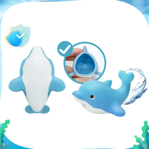 6-Pcs 1-3, Set Ocean Bath Toys for Toddlers No Hole Mold Free Bathtub Toys, Whale Shark Dolphin Penguin Sea Animal