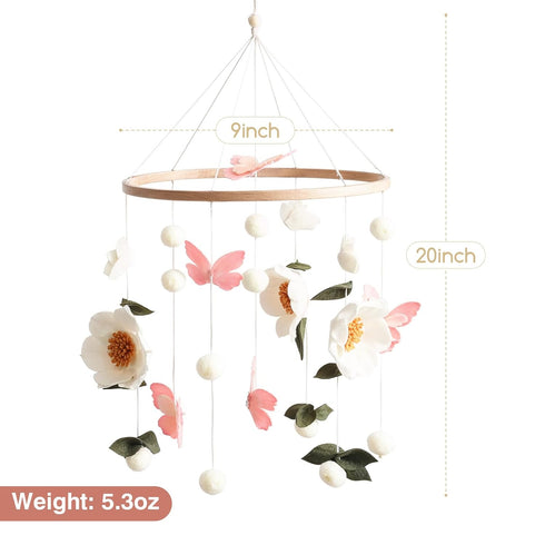 JolyRolyPal Baby Crib Mobile for Boys and Girls, Floral Mobile for Crib, Butterfly and Flower Nursery Decor, Crib