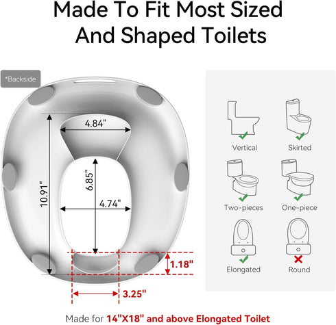 R&T Potty Training Seat for Boys and Girls, Fits Elongated Toilets, Anti-Slip Rubber and Splash Guard, Easy for Toddler