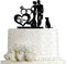 Wedding Couple Kiss Mr&Mrs Heart Diamond Ring Cake Topper – Bride and Groom with Dog Silhouette Cake Topper, Black