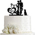 Wedding Couple Kiss Mr&Mrs Heart Diamond Ring Cake Topper – Bride and Groom with Dog Silhouette Cake Topper, Black