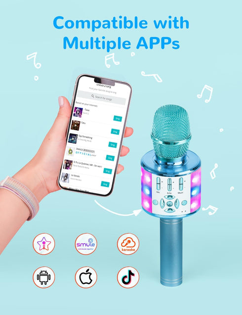 Amazmic Kids Karaoke Microphone Machine, Bluetooth Microphone with LED Light, Birthday Gift for Girls Boys 3-12 Years