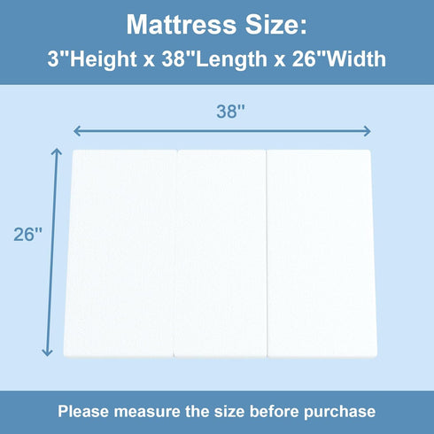 3 inch 38" Lx26 Trifold W Mini Mattress, Storage Bag Included, Water-Resistant and Removable Cover, Machine Washable
